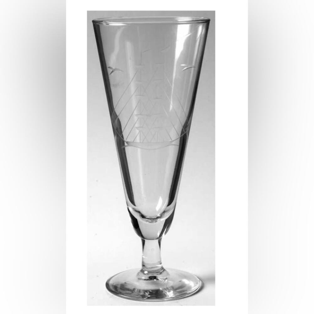 Princess House Clipper Ship Etched Pilsner Glasses Set of 4